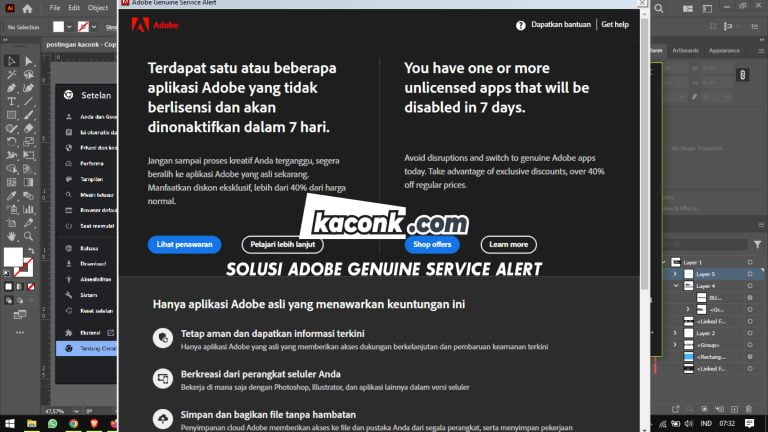 cara mengatasi adobe genuine service alert