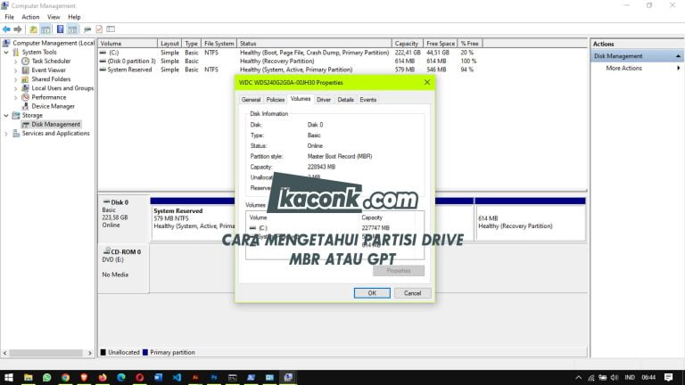 Cara Mengetahui Tipe Partisi Penyimpanan MBR atau GPT di Windows 10