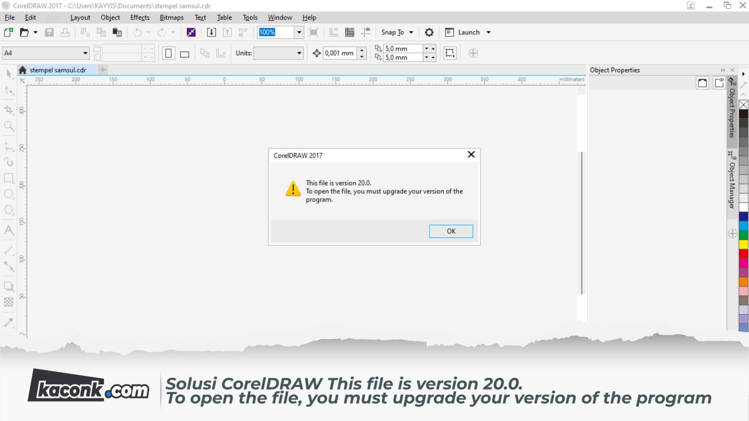 Solusi CorelDRAW This file is version 20.0. To open the file you must ...