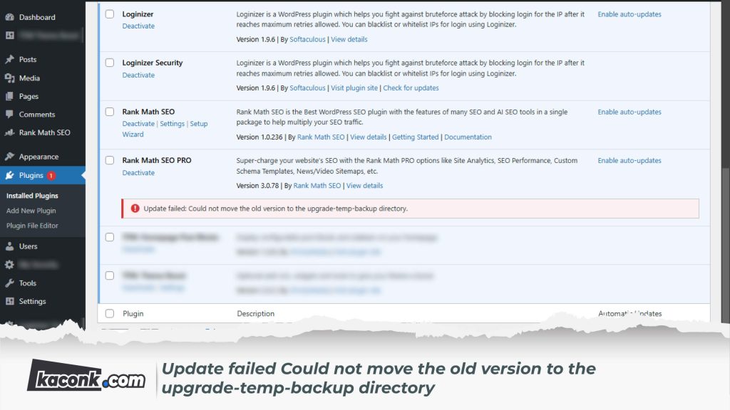 Update failed Could not move the old version to the upgrade-temp-backup directory