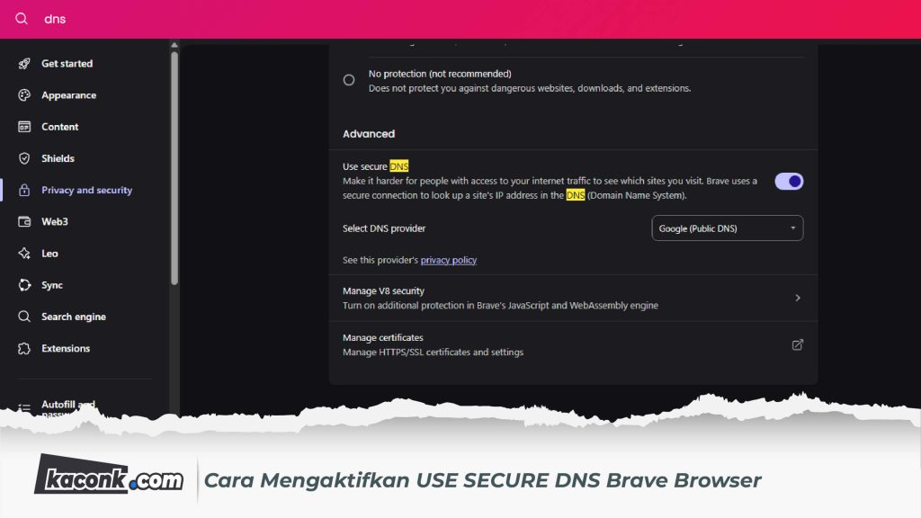 Cara Mengaktifkan USE SECURE DNS Brave Browser