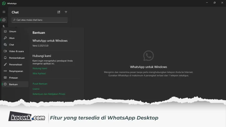 Fitur yang tersedia di WhatsApp Desktop