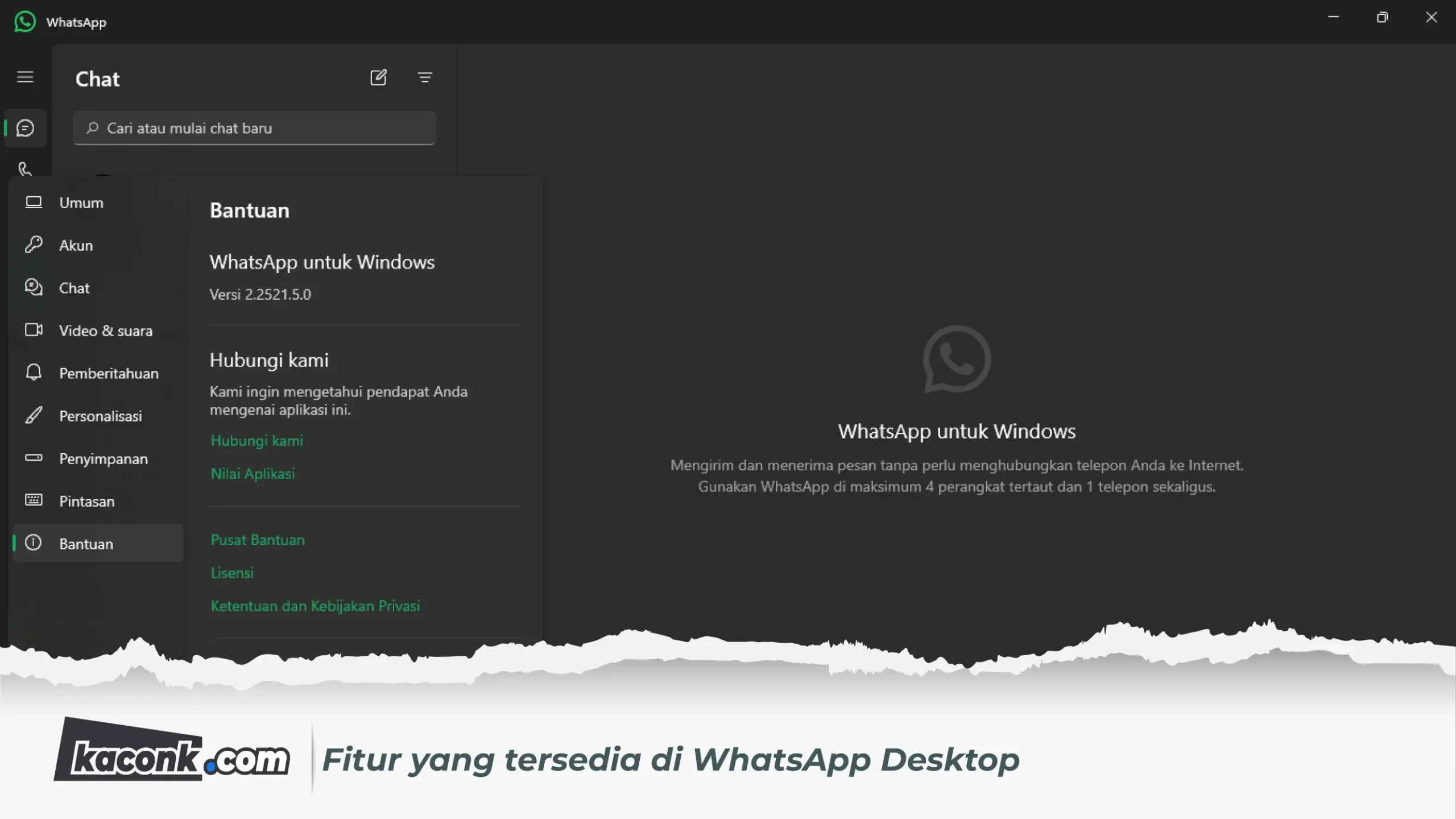 Fitur yang tersedia di WhatsApp Desktop