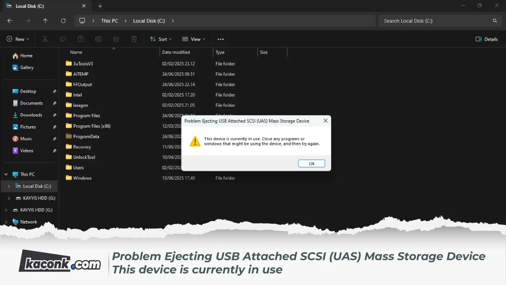 Fix Problem Ejecting USB Attached SCSI (UAS) Mass Storage Device