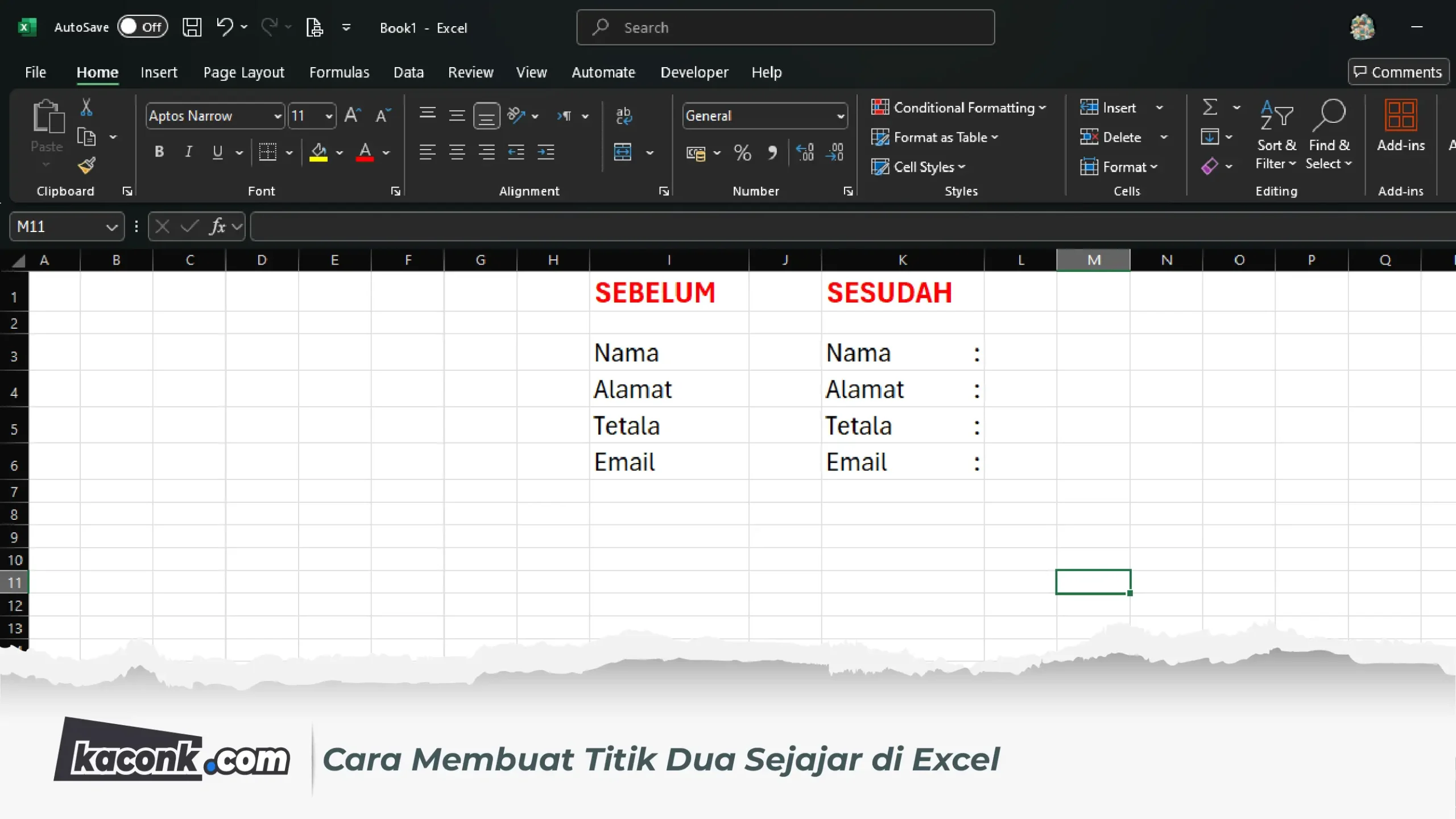 Cara Membuat Titik Dua Sejajar di Excel