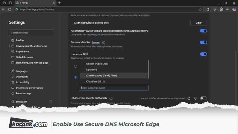 Enable Use Secure DNS Microsoft Edge