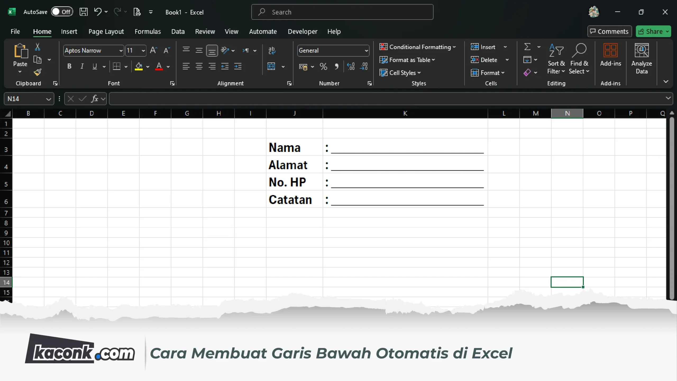 Cara Membuat Garis Bawah Otomatis di Excel