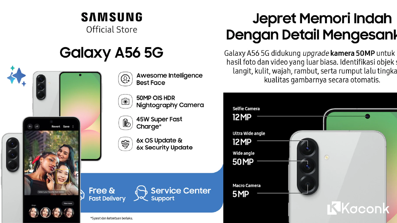 Samsung Galaxy A56 5G 8/256GB – Layar AMOLED 120Hz, Kamera 4K, Super Fast Charge 45W